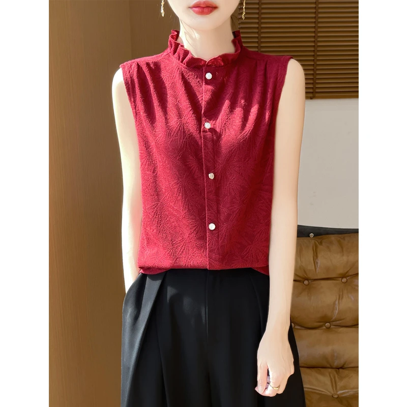 桑蚕丝衬衫女气质显瘦针织新中式上衣洋气百搭宽松打底衫外穿衬衣