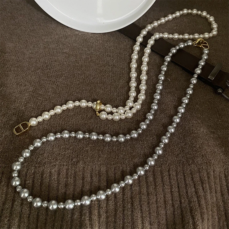 非金属仿珍珠项链 不规则猪鼻长款施家珠珠项链轻奢高级感毛衣链