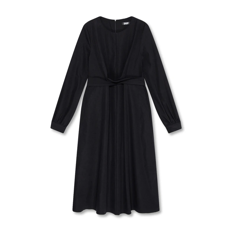 DKNY/唐可娜儿圆领系带结构褶裥长袖连衣裙