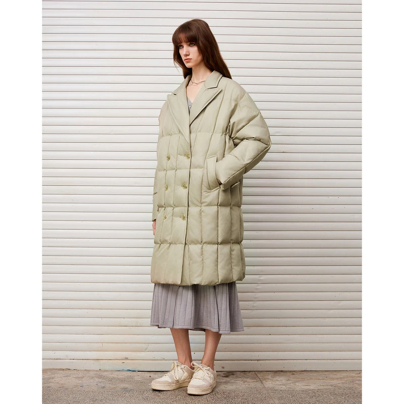 DKNY/唐可娜儿【星线好物】西装领格纹绗棉女长外套W4407JJ980B257