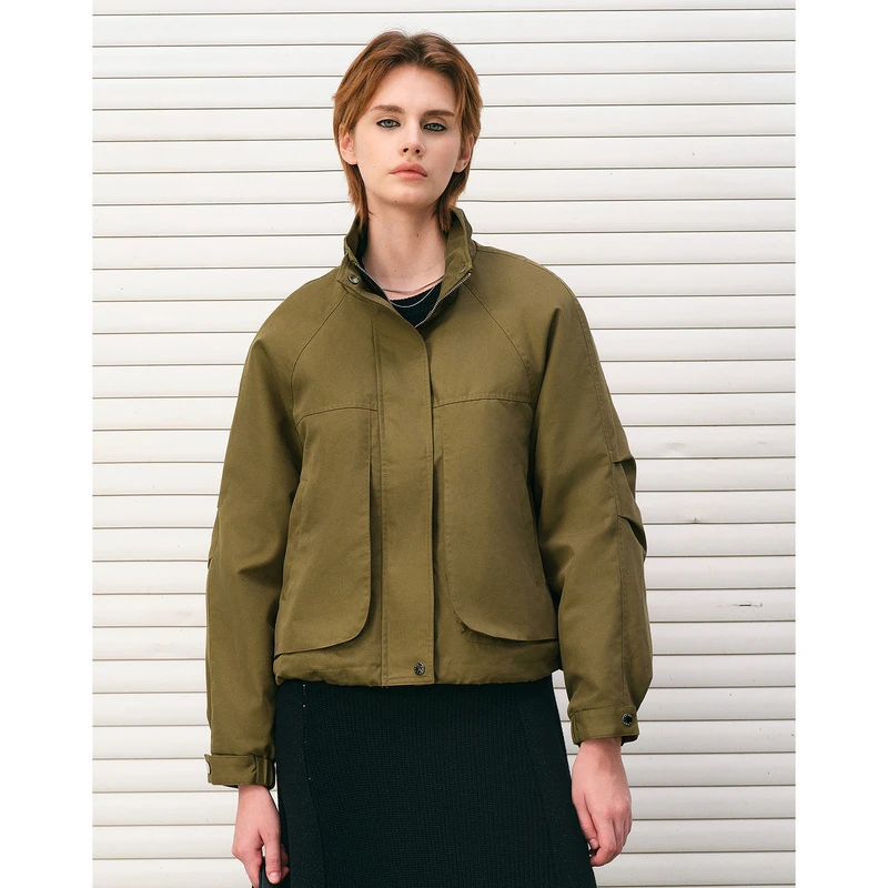 DKNY/唐可娜儿高级感工装风廓形立领拉链棉外套