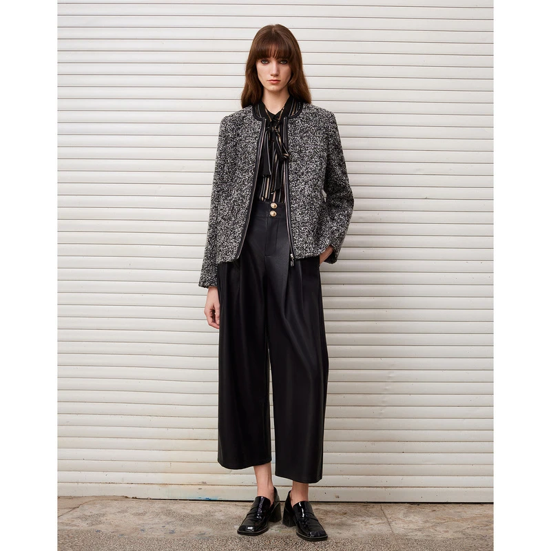 DKNY/唐可娜儿高级感羊毛混纺肌理感箱型女士新年外套