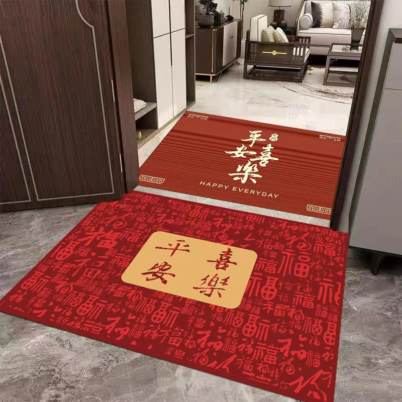 【两块装】50*80cm水晶绒红色喜庆家用吸水吸油耐磨门厅地垫