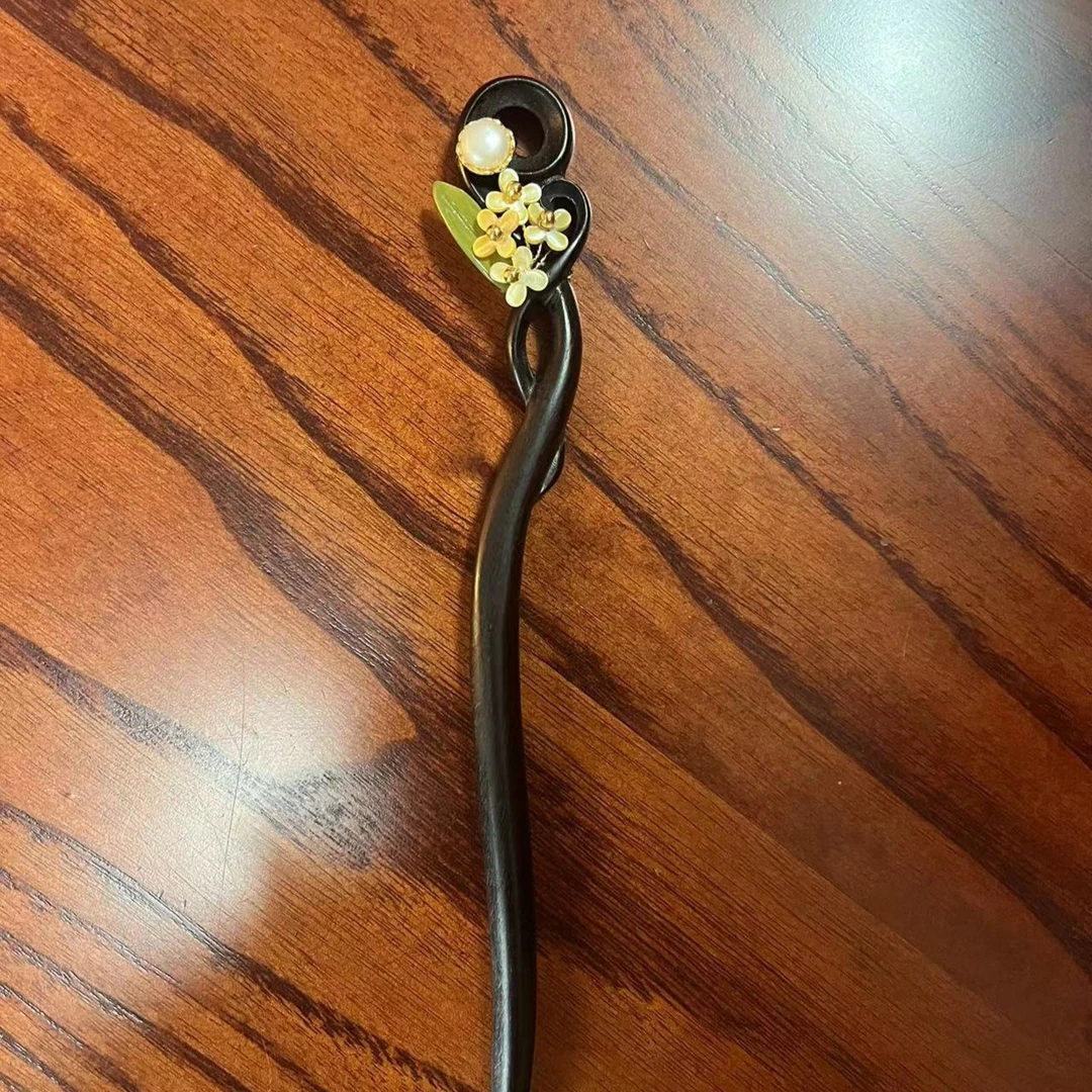 新中式发簪古风汉服新款手工天然黑檀木簪子女馥桂