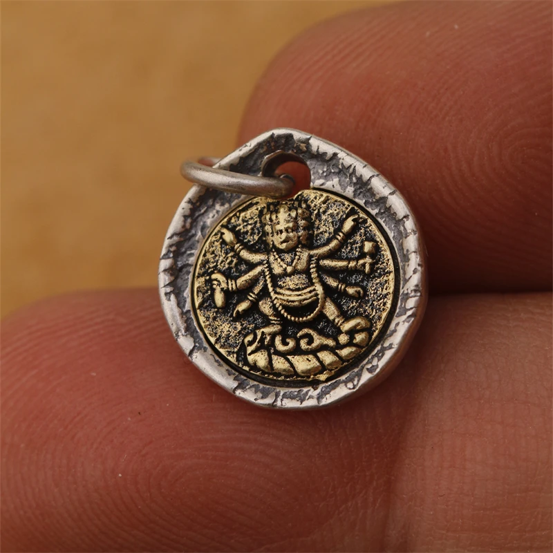 925银银制品 六臂大黑天配饰文玩菩提卡子挂件侧挂星月百香椰蒂