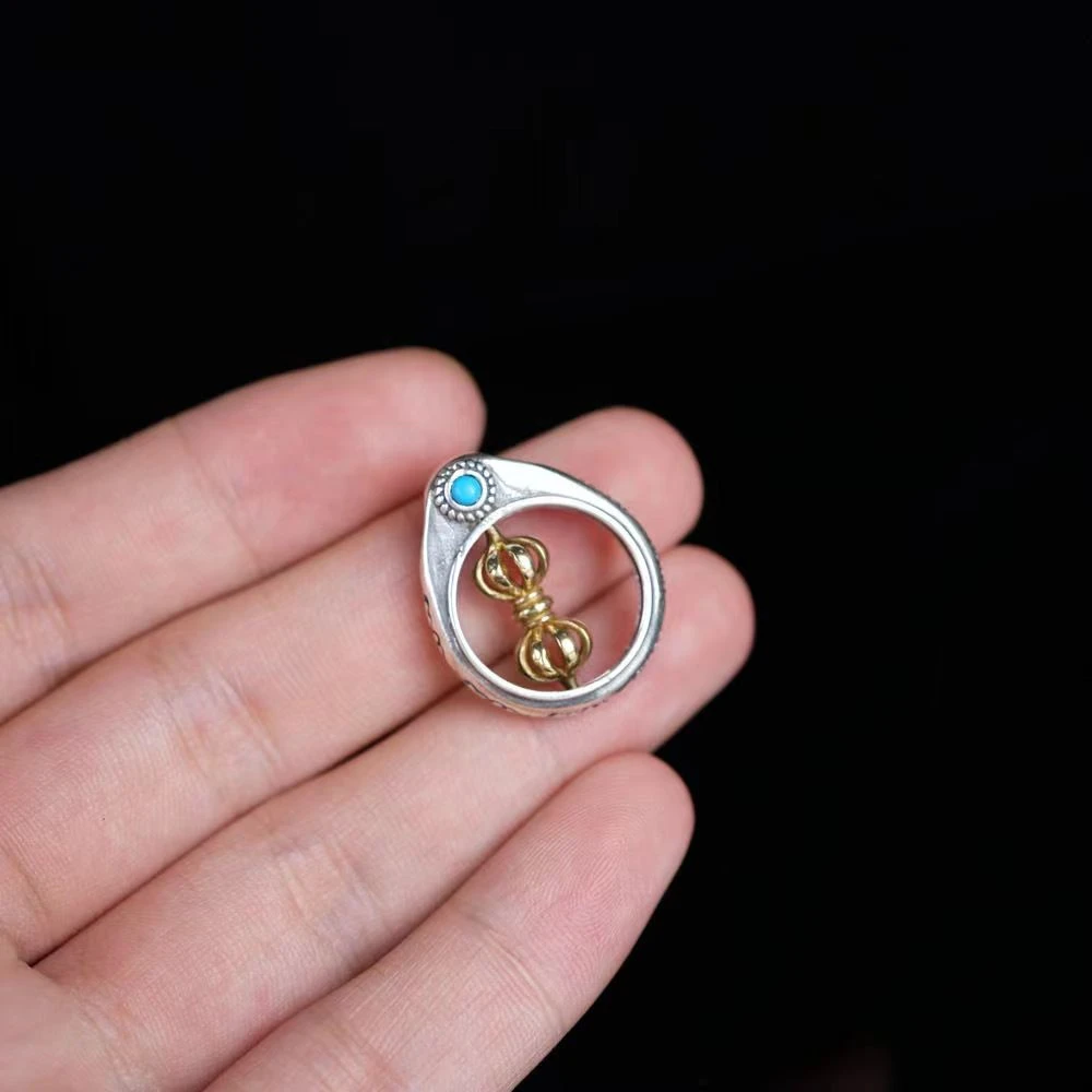 925银银制品 藏传S925纯银杵吊坠挂件百香侧挂项链文玩星月金刚