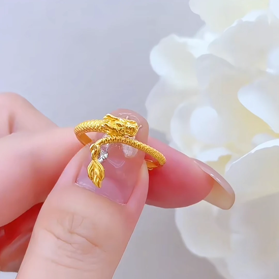 金世昌足金999黄金神龙摆尾戒指气质轻奢精美可调节礼物