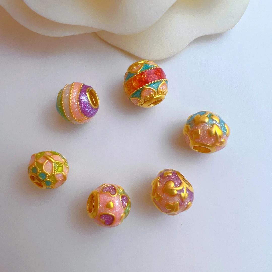 金世昌足金999黄金珐琅彩转运珠七夕礼物情人节DIY