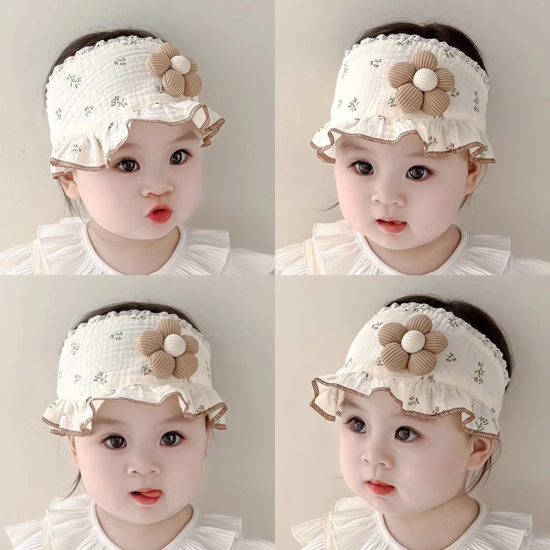 春夏季新生婴儿帽子女宝宝花朵空顶帽护囟门胎帽婴幼儿花边遮阳帽