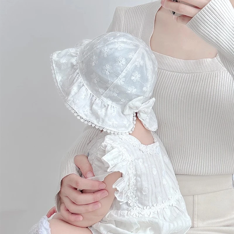 婴儿帽子夏季薄款蕾丝新生儿防晒帽超萌渔夫帽小月龄遮阳帽公主帽