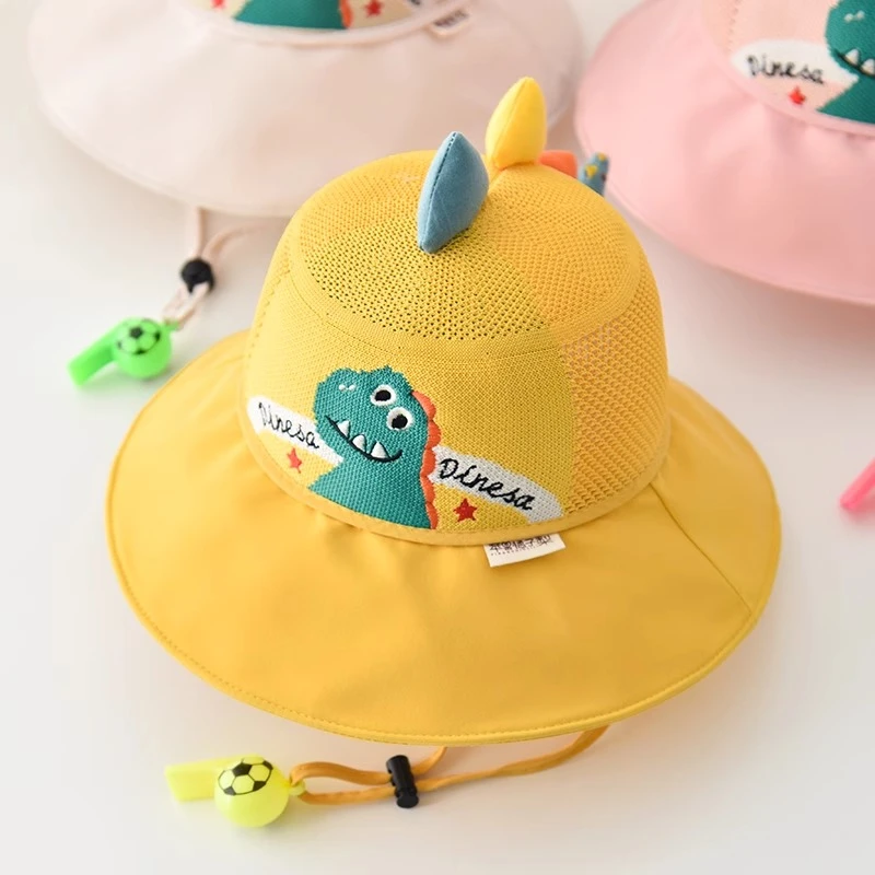 儿童防晒帽夏季男女童防紫外线太阳帽宝宝卡通网眼大檐遮阳渔夫帽