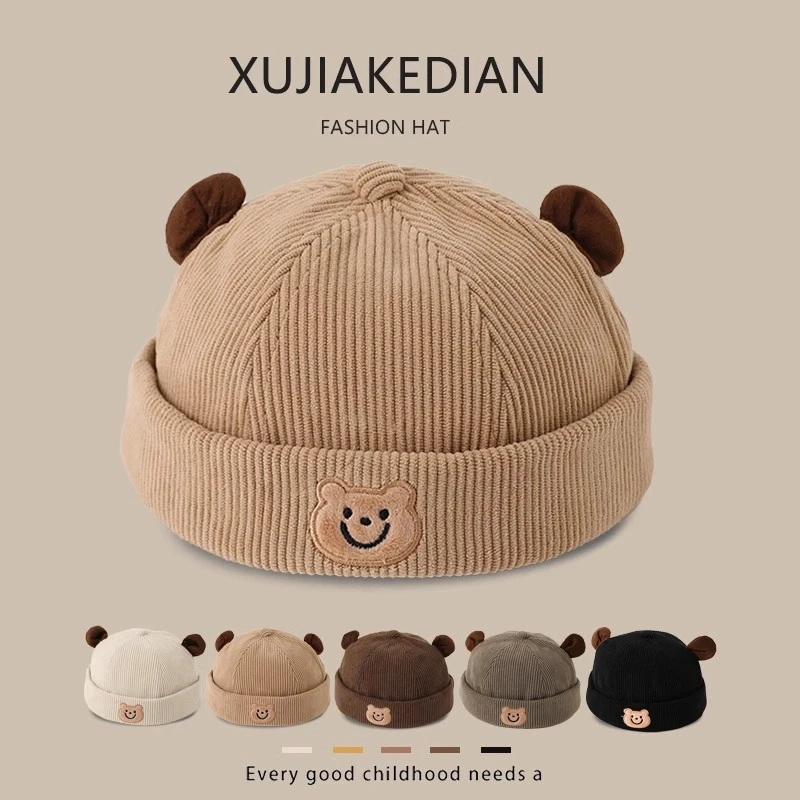 韩系可爱儿童帽子春秋季灯芯绒地主帽男女宝宝个性雅痞冬天瓜皮帽