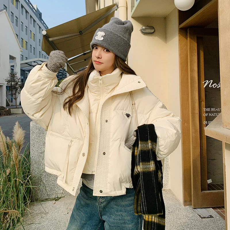 短款羽绒服女冬季2024新款设计感假两件韩版加厚保暖面包服小个子