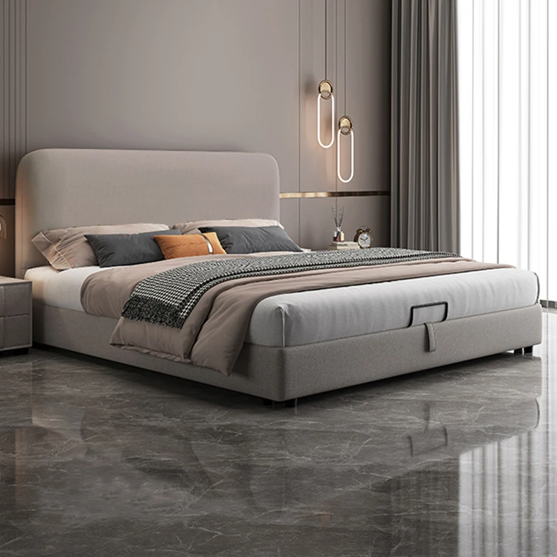 北欧法式落地科技布艺双人床简约现代轻奢主卧大床小户型软包婚床