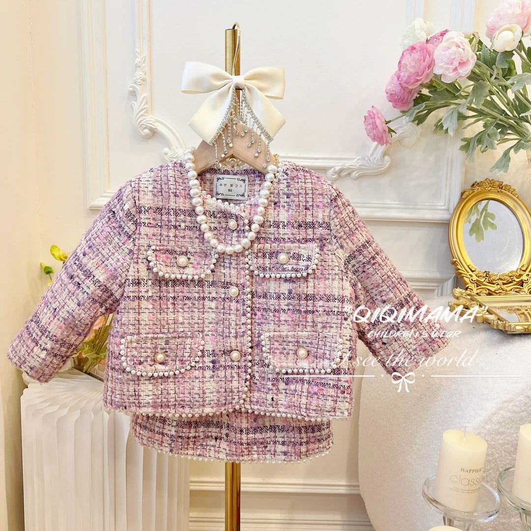 【Qi奇妈】女童秋冬小香风洋气时髦气质加棉外套短裙两件套 TW723