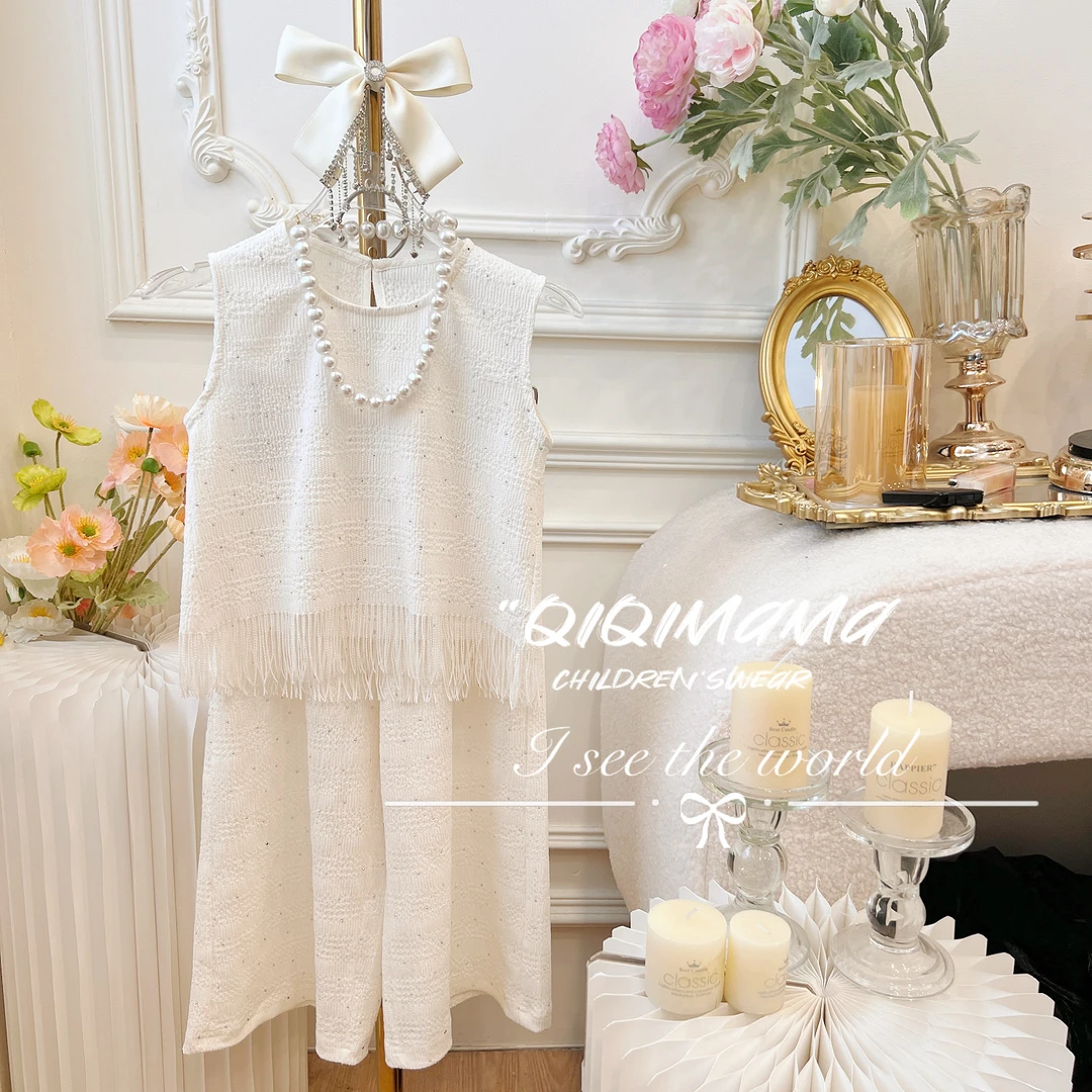 【QI奇妈】女童夏款时尚淑女时髦儿童夏季女宝精致小女孩套装 Q0236