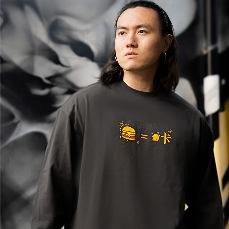 无畏东方汉堡卤蛋零卡长袖圆领卫衣套头衫健身美式大码男女春装