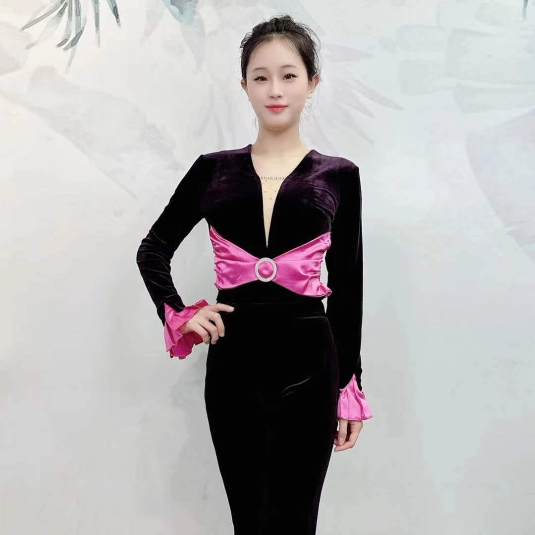 XT766舞姿翼新款训练走秀练功服舞蹈丝绒长袖套装