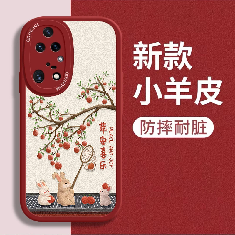 适用小羊皮如意小猫华为P50Pro手机壳JAD-AL50高级软壳简约仿皮保