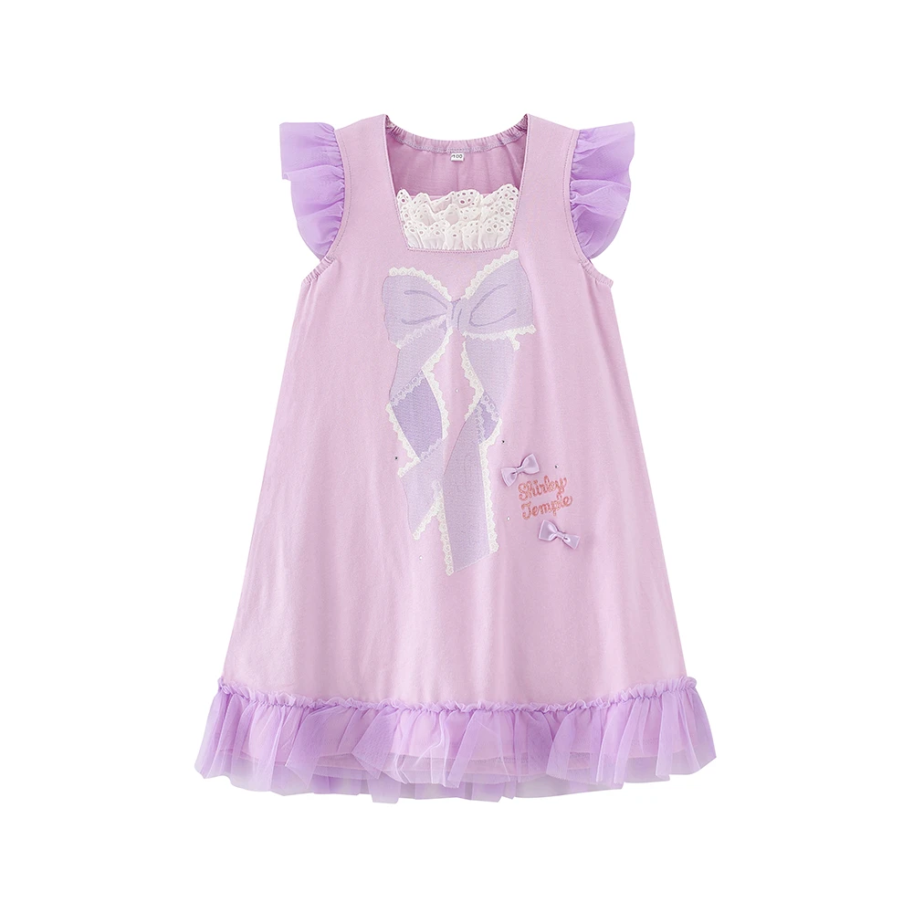 ST日系S飘带蝴蝶结蕾丝领口连衣裙中大童下摆拼接纱裙精致女甜美