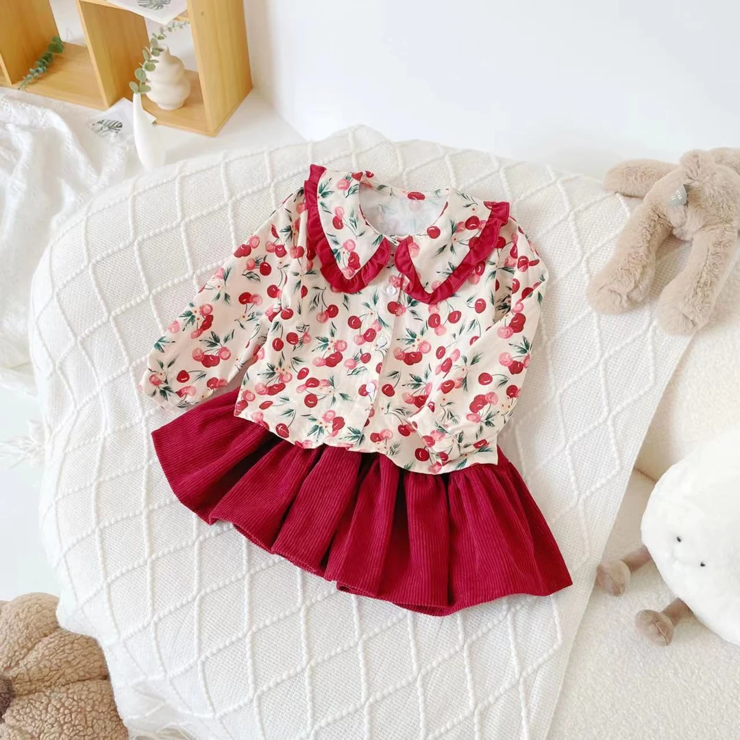 橘止皮【现货】女童衬衫裙子两件套春秋新款儿童套装QT231042