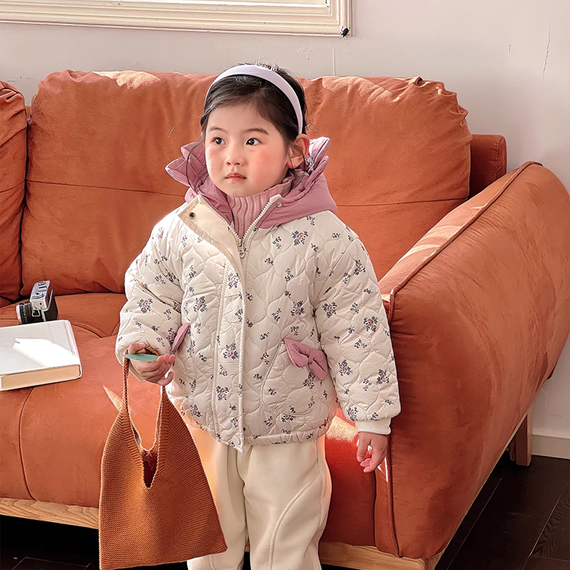 橘止皮【现货】女童棉衣冬季儿童外套宝宝碎花连帽保暖棉服DW239760