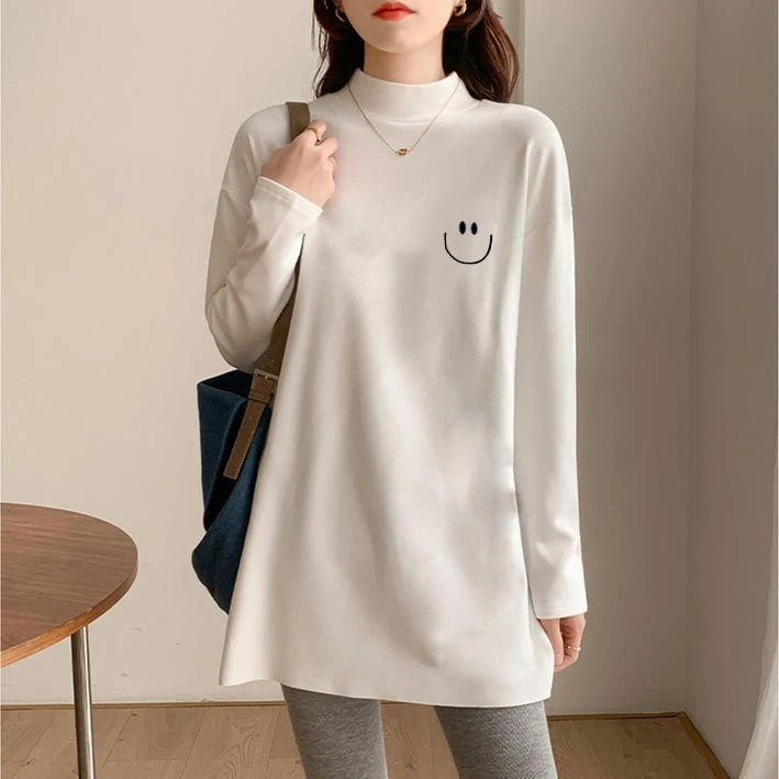 纯棉半高领打底衫女新款2023年春季叠穿内搭中长款长袖t恤女上衣