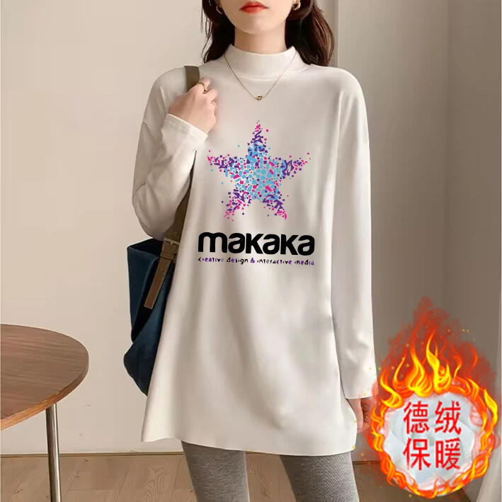 2023秋冬新款半高领打底衫女百搭加绒长袖T恤女显瘦加厚德绒上衣