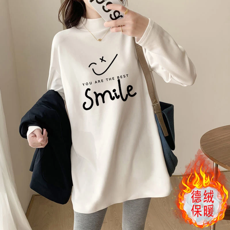 德绒高领打底衫女内搭秋冬2025新款加绒t恤宽松加厚保暖长袖上衣