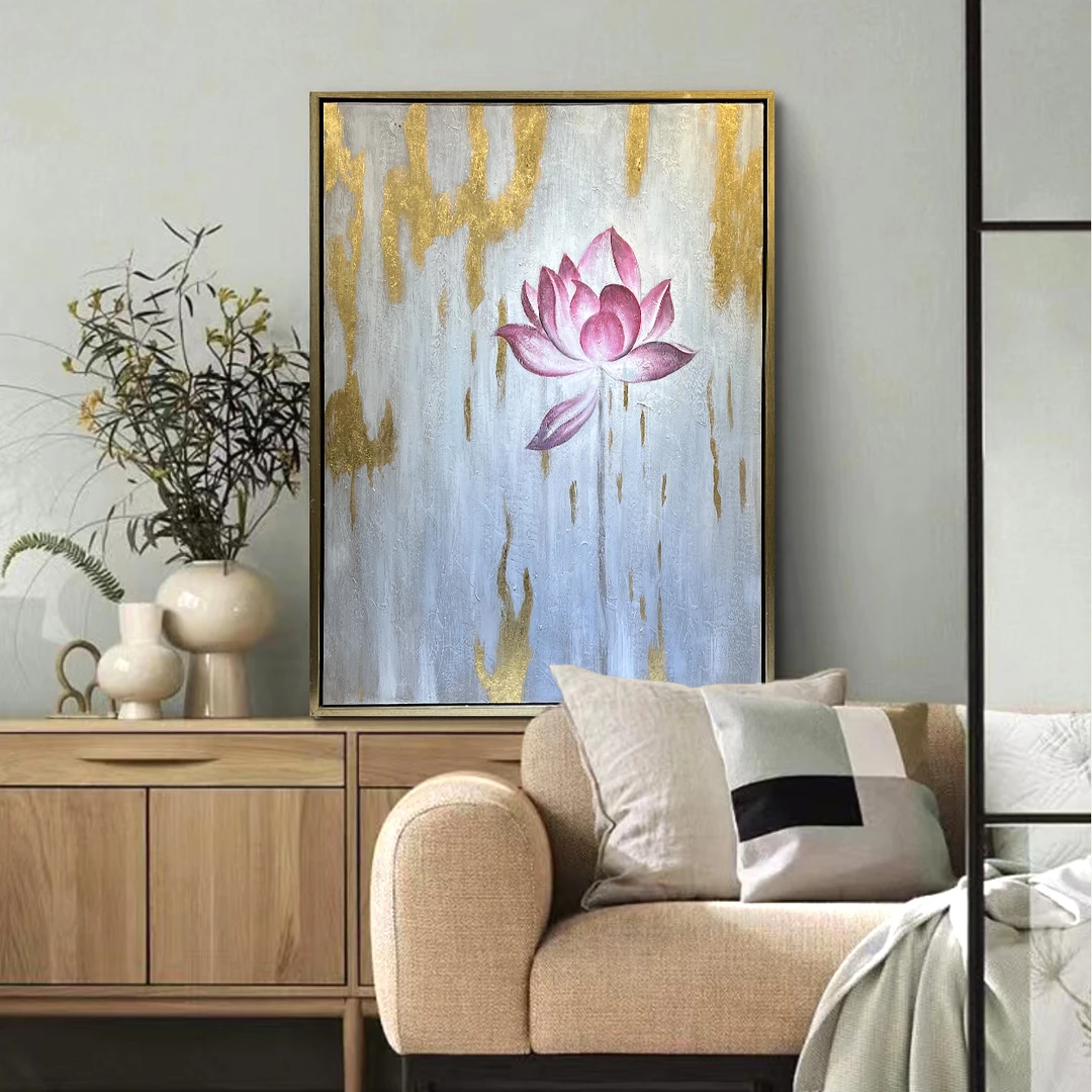 遇听《盛荷》美式中式风纯手绘油画【不包安装】【所有尺寸都属定制】