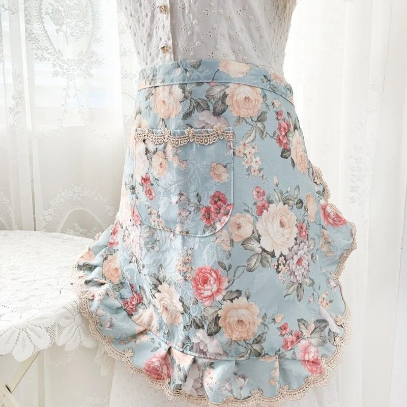 碎花围裙厨房家用防油防水洋气网红防污半身半腰女工作服务员短款