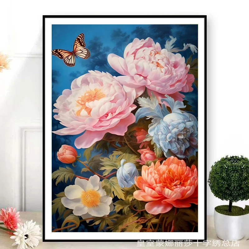 皇室蒙娜丽莎插画牡丹十字绣2025年新款线绣客厅小件玄关卧室刺绣