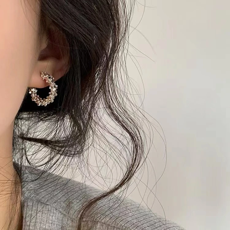 铜合金耳饰 满天星碎银子耳圈 轻奢高级感冷淡风简约设计感-041