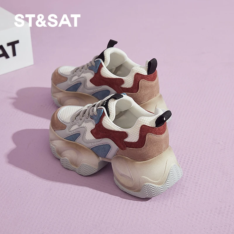 星期六女鞋旗舰店厚底老爹鞋2025春季新款休闲运动鞋轻便松糕鞋
