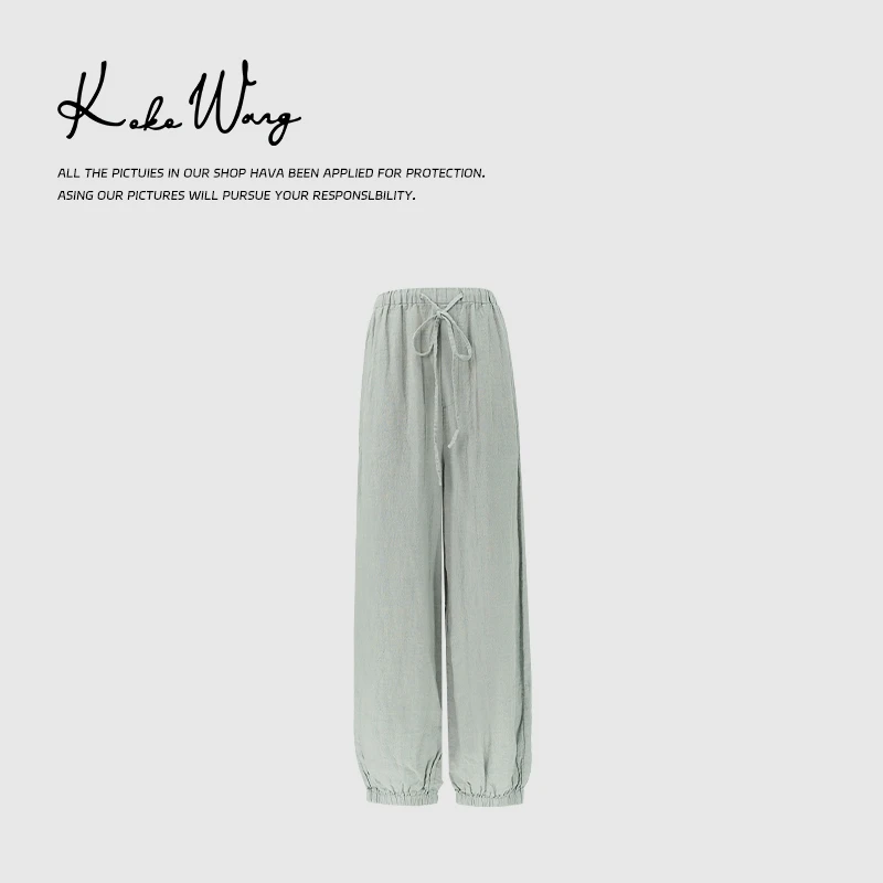 KOKO WANG夏季时尚气质休闲宽松显瘦高腰束脚休闲裤182884D18K45