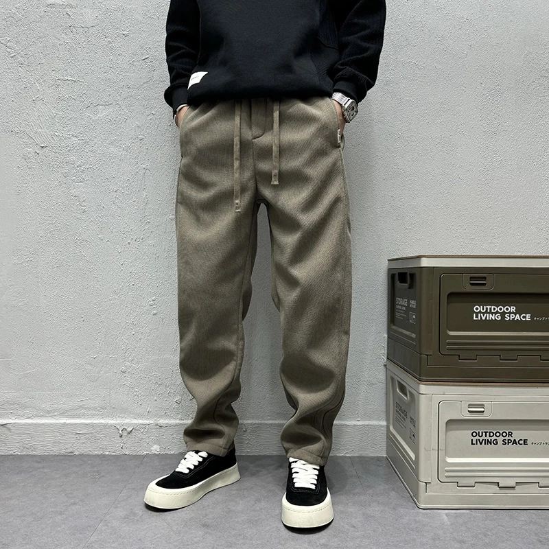 2024秋冬新款休闲裤男宽松百搭条绒运动潮流直筒裤灯芯绒纯色裤子