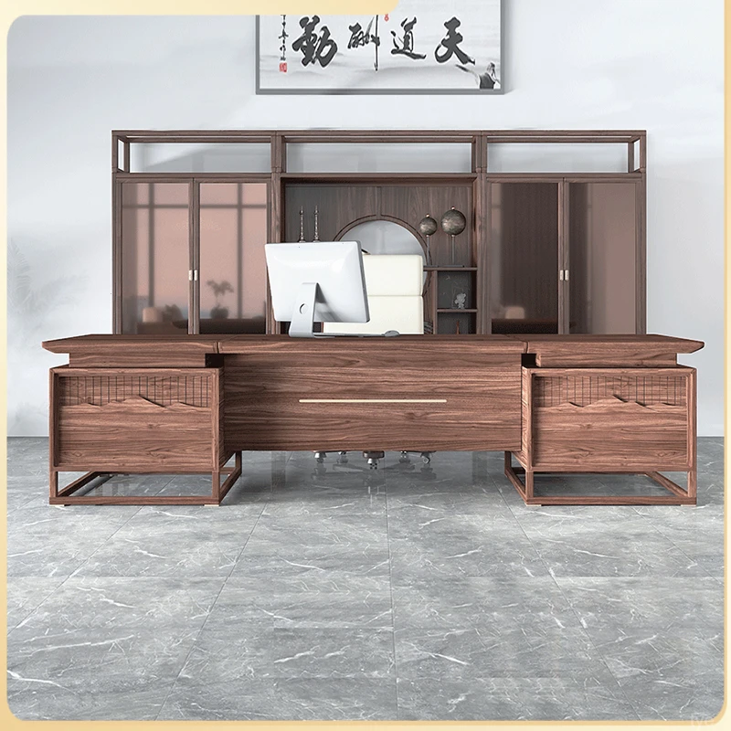 【名匠】新中式大班台黑胡桃木办公桌高档总裁桌老板桌办公室家具