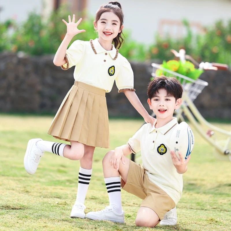 男女童纯棉学院毕业照班服套装2025新款夏季短袖运动中小学生校服