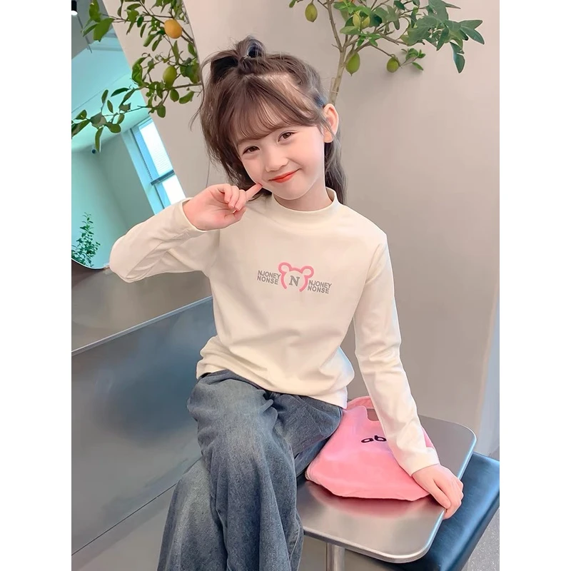 女童德绒保暖打底衫2023新款儿童内搭长袖T恤女孩洋气半高领上衣