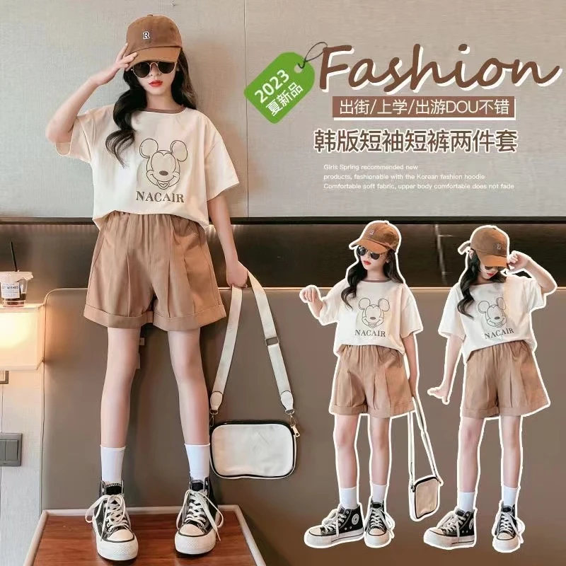 女童夏季时尚套装2023新款洋气短裤儿童装女孩夏季短袖运动两件套