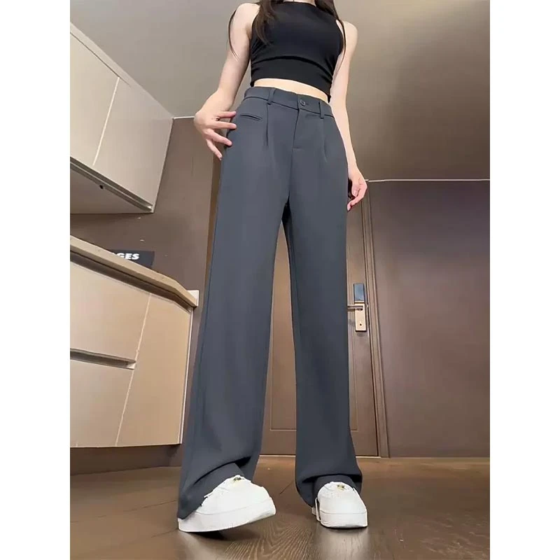 深灰色冰丝西裤垂坠感高级感ootd美式裤子男女同款直筒微喇休闲裤