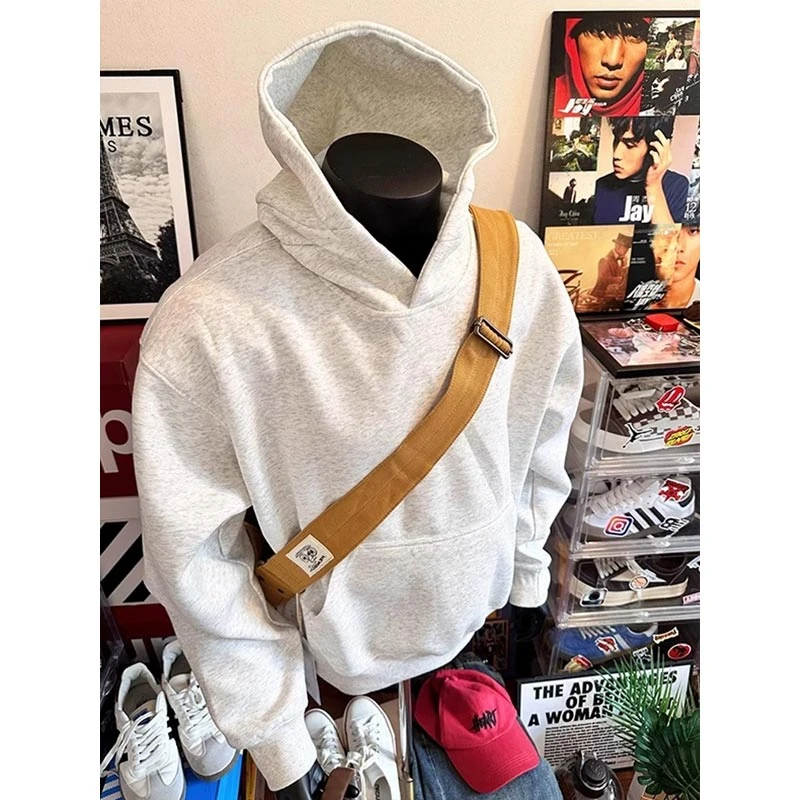短宽boxy花灰色重磅卫衣男秋冬潮牌连帽美式复古cleanfit内搭外套