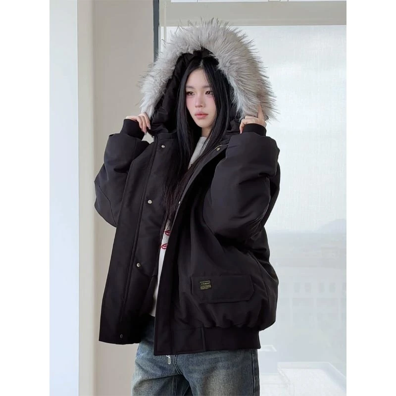 黑色重工加厚派克棉服男款北方冬季零下抗寒棉服美式高街潮牌棉袄