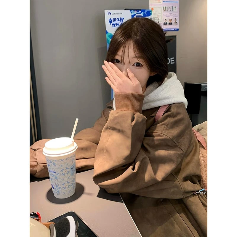 棕色皮衣外套男秋冬款情侣美拉德穿搭pu皮夹克美式复古短款棒球服