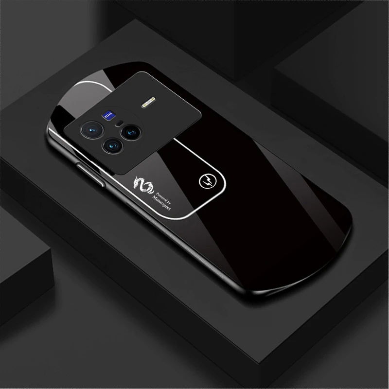 适用于vivo X80新款弧形玻璃渐变真龙简约软边商务手机壳