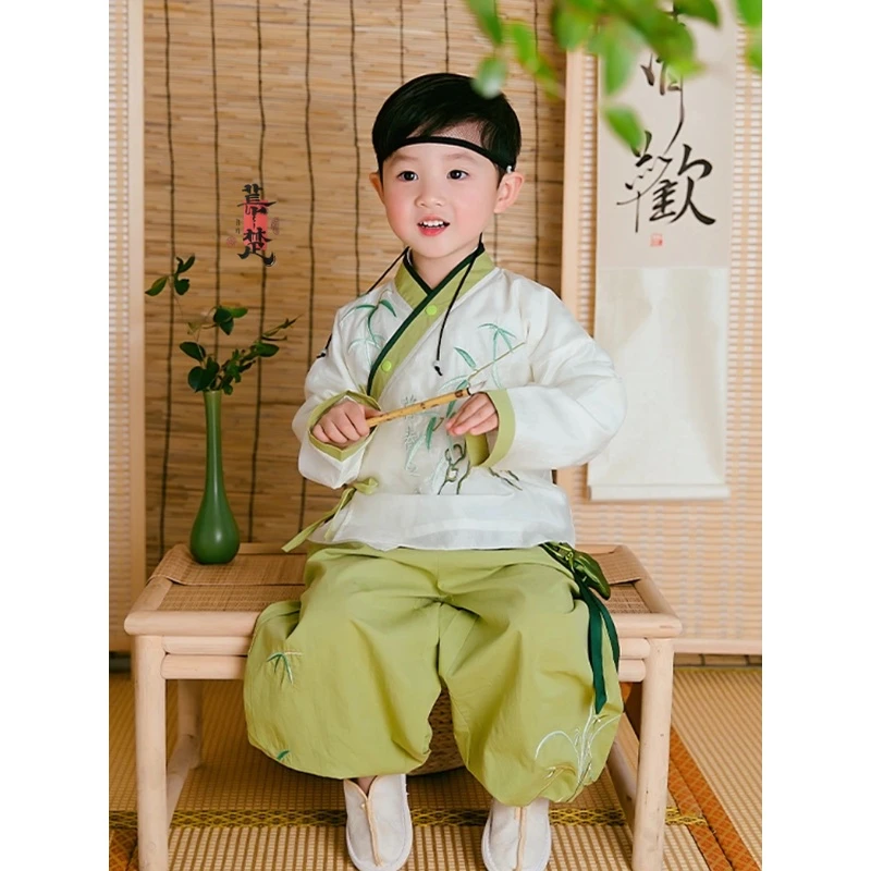 蘭竹图】汉服男童秋季国学服中秋新中式唐装国风国潮仙气儿童套装