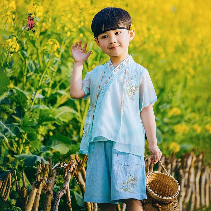 男童夏款汉服六一端午节童装国风唐装新中式短袖休闲两件套