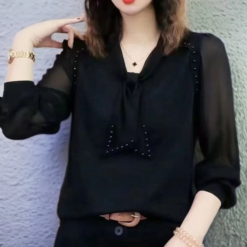 盈盈-1号【】气质系带长袖上衣