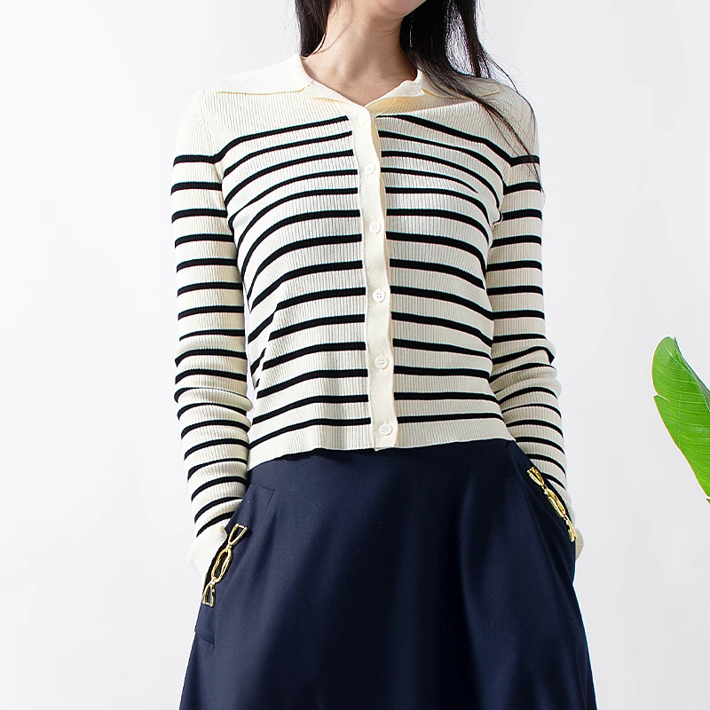 GP121 菲诗菲曼高端定制  翻领条纹棉针织开衫WL4511M