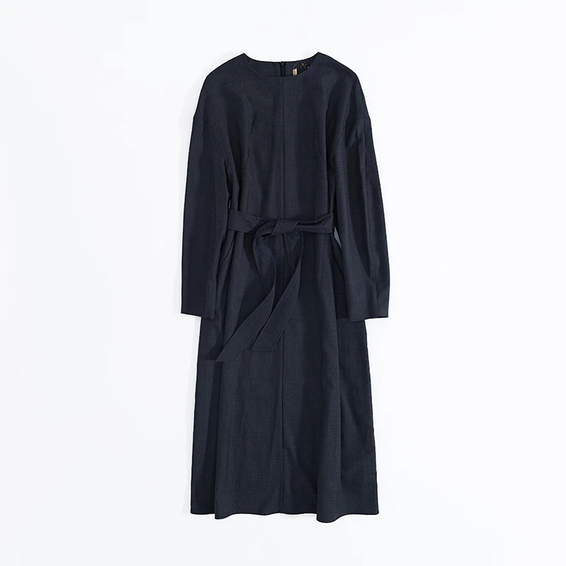 GP037 菲诗菲曼高端定制罗家M家同源  系腰带长袖连衣裙WL5737L